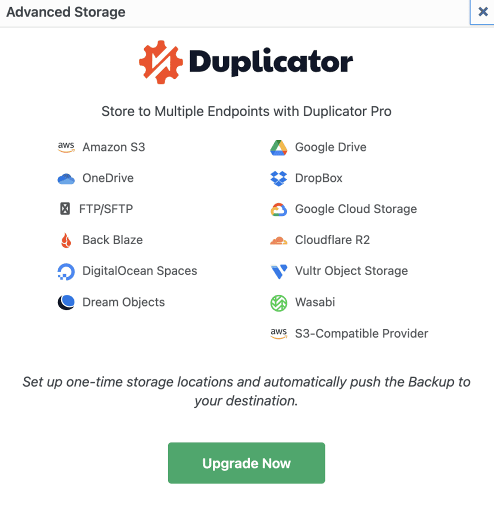 Duplicator pro storage options
